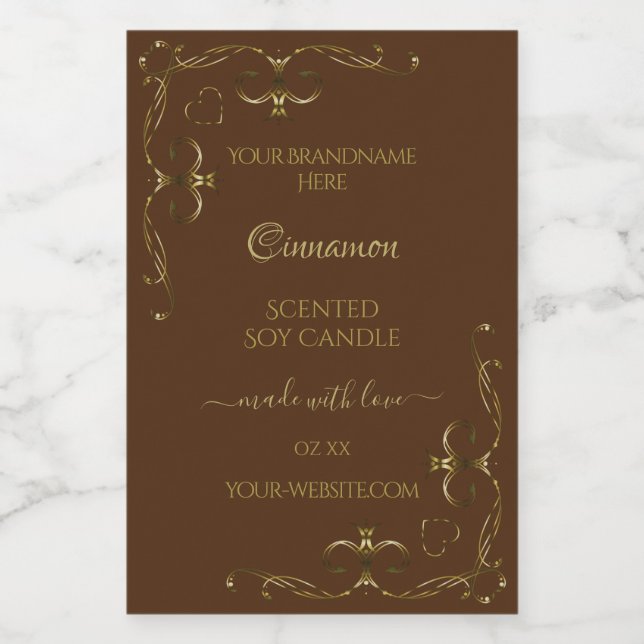 Pretty Decorative Gold Scrollwork Corners on Brown Food Label (Single Label)