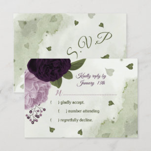 pretty deep and light purple flowers greenery RSVP card