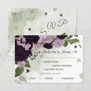 pretty deep light purple flowers green meal choice RSVP card