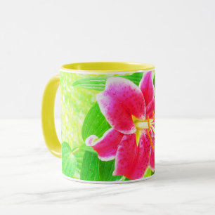 Pretty Deep Pink Stargazer Lily on Lime Green Mug