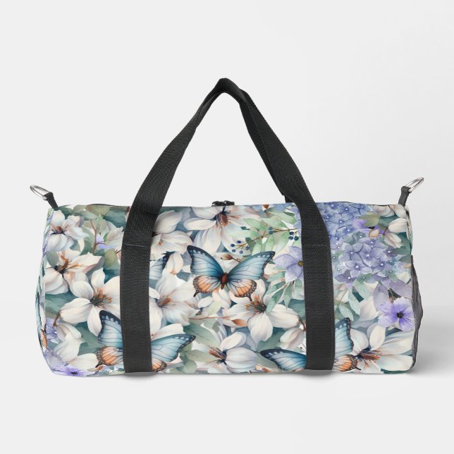 Pretty Delicate Floral & Butterflies Duffle Bag (Front)
