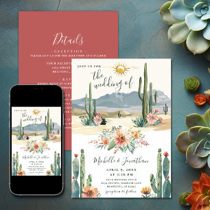 Pretty Desert Flowering Cactus All in One Wedding Invitation