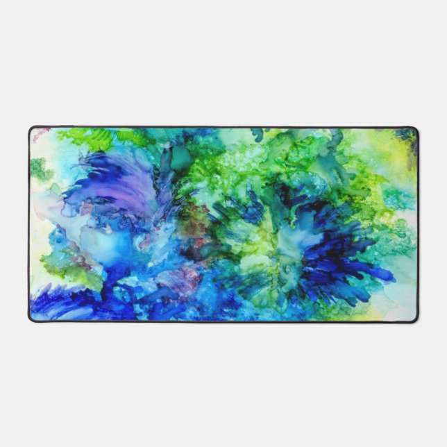 Pretty desk blotter. Bright alcohol inks art. Desk Mat (Front)