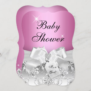 Pretty Diamond Bow Pink Baby Shower Invite
