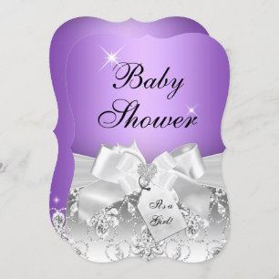 Pretty Diamond Bow Purple Baby Shower Invite