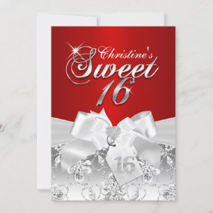 Pretty Diamond Bow Red Sweet 16 Invite