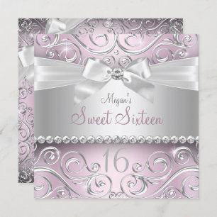 Pretty Diamond bow & Sparkle Swirl Sweet Sixteen Invitation