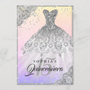Pretty Diamond Lace Sparkle Gown Quinceanera Invitation