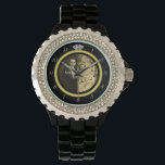 Pretty Diamond Wedding Ring with Photo on Black Watch<br><div class="desc">This elegant custom watch has a diamond wedding ring look. The gold band forms a circle with silver clock numbers around the outside, the "12" replaced by the image of a diamond. It all stands out boldly on a black background (see colour variations under "Weddings" in our store), which has...</div>