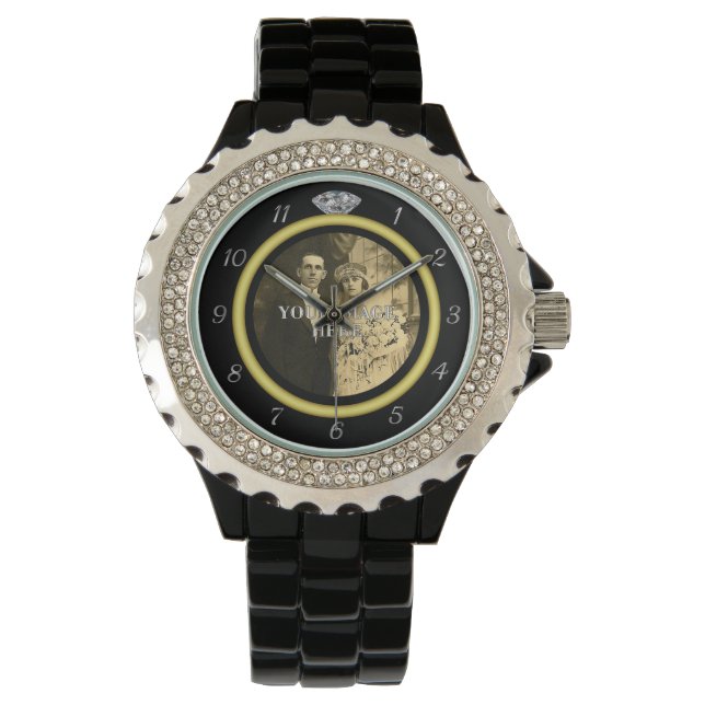 Pretty Diamond Wedding Ring with Photo on Black Watch (Front)