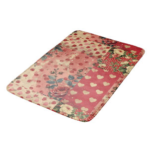 Pretty Distressed Look Vintage Shabby Chic Floral Bath Mat