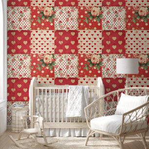 Pretty Distressed Look Vintage Shabby Chic Floral Wallpaper