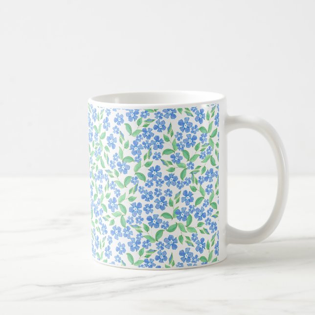 Pretty Ditsy Blue Green White Periwinkle Flowers Coffee Mug (Right)