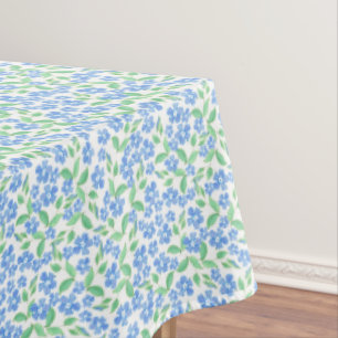 Pretty Ditsy Blue Green White Periwinkle Flowers Tablecloth