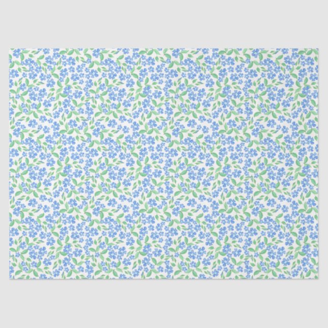 Pretty Ditsy Blue Green White Periwinkle Flowers Tissue Paper (Front)