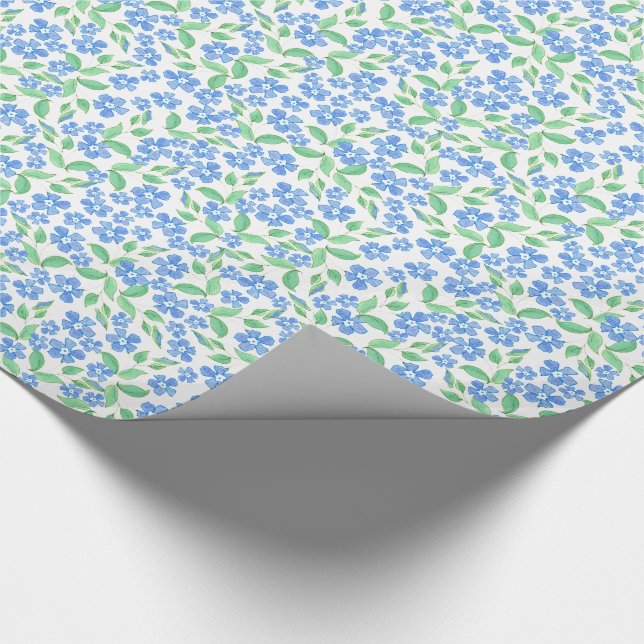 Pretty Ditsy Blue Green White Periwinkle Flowers Wrapping Paper (Corner)