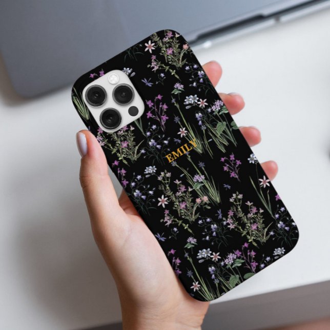 Pretty Ditsy Floral Pattern Black Violet Case-Mate iPhone Case (Creator Uploaded)