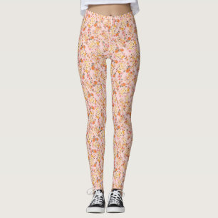 Pretty Ditsy Floral Pattern Orange Watercolor Leggings