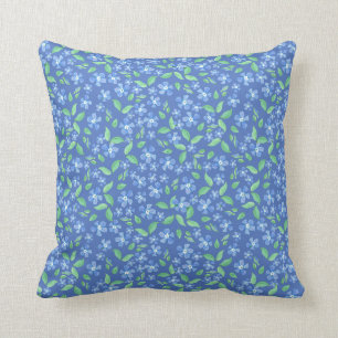Pretty Ditsy Periwinkle Blue Green Floral Pattern Cushion