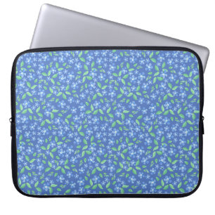 Pretty Ditsy Periwinkle Blue Green Floral Pattern Laptop Sleeve