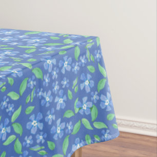 Pretty Ditsy Periwinkle Blue Green Floral Pattern Tablecloth