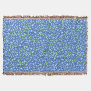 Pretty Ditsy Periwinkle Blue Green Floral Pattern Throw Blanket