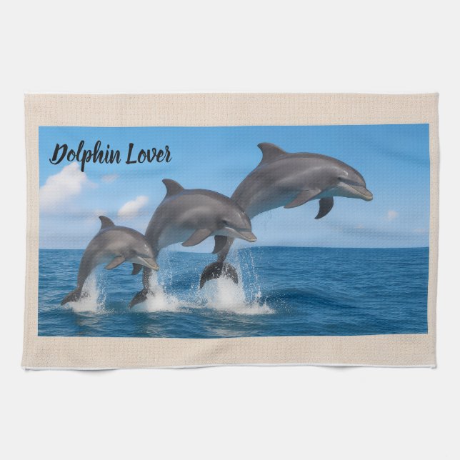 Pretty Dolphin Lover Personalised Kitchen Towel (Horizontal)