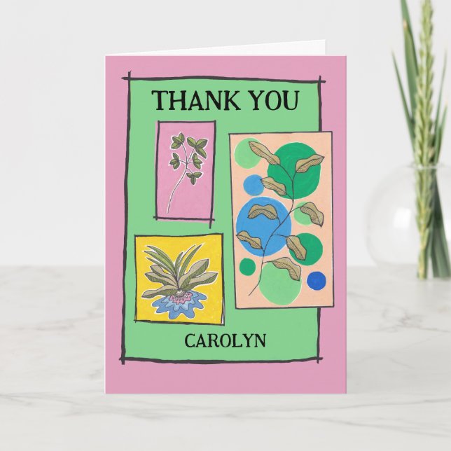 Pretty doodle art 3 plants, your words, thank you card (Front)