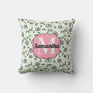 Pretty Doodle Daisy Flowers Cute Pattern Monogram Cushion