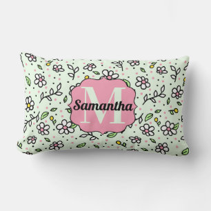 Pretty Doodle Daisy Flowers Cute Pattern Monogram Lumbar Cushion