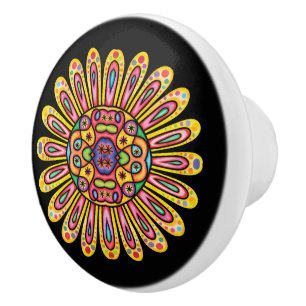 Pretty Doodle Daisy Mandela Ceramic Knob