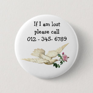 Pretty Dove with rose, Child Emergency Contact 6 Cm Round Badge
