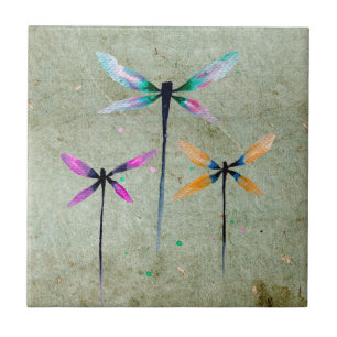 Pretty dragonflies watercolor illustration ceramic tile