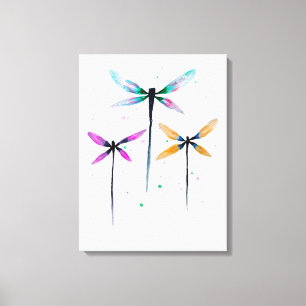 Pretty dragonflies watercolor rustic canvas print