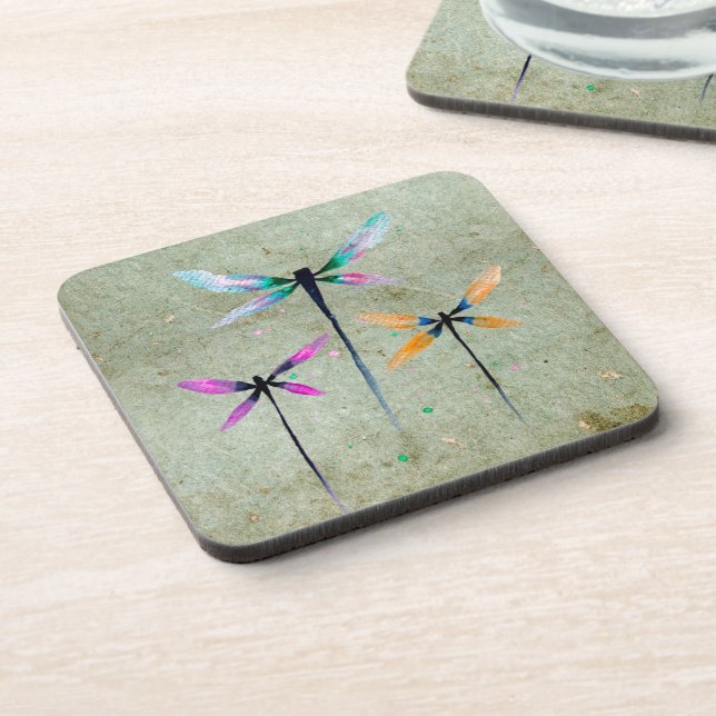 Pretty dragonflies watercolor rustic coaster (Left Side)