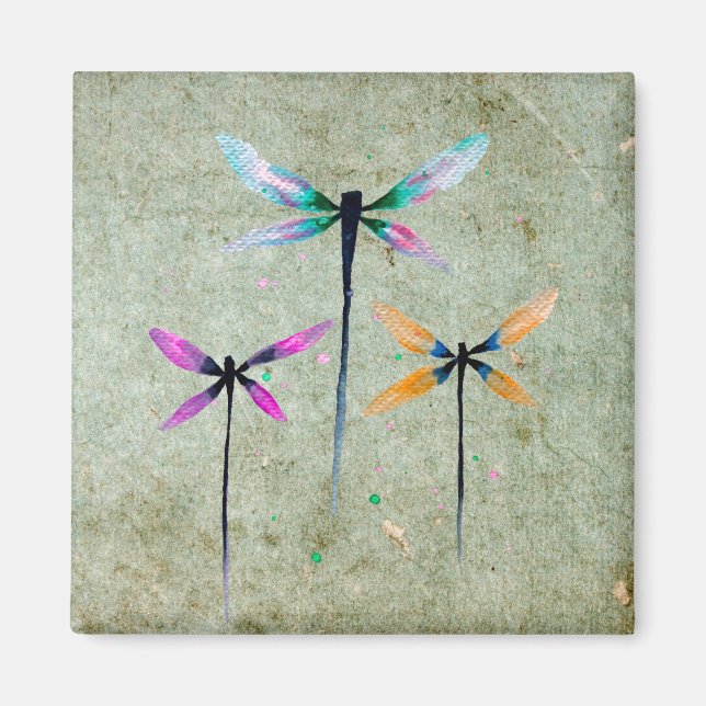 Pretty dragonflies watercolor rustic magnet (Front)