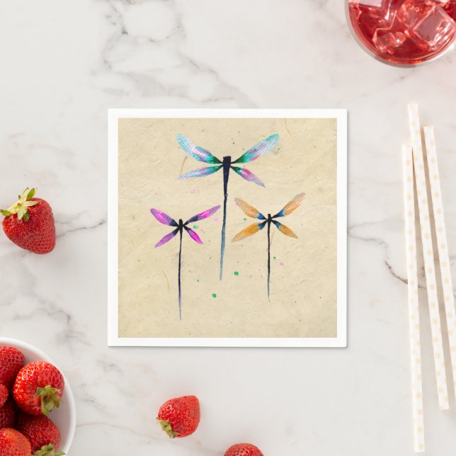 Pretty dragonflies watercolor rustic napkin (Insitu)