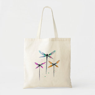 Pretty dragonflies watercolor rustic tote bag