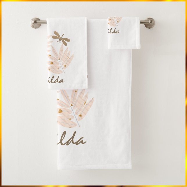 Pretty Dragonfly and Leaves Feminine Bath Towel Set (Bookmark my store! https://www.zazzle.com/store/capricepetit)