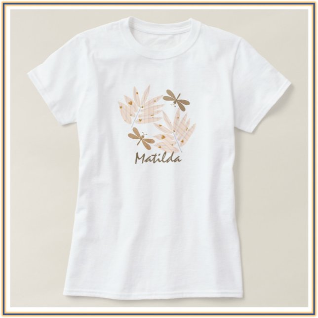 Pretty Dragonfly and Leaves Feminine Rustic T-Shirt (Creator Uploaded)