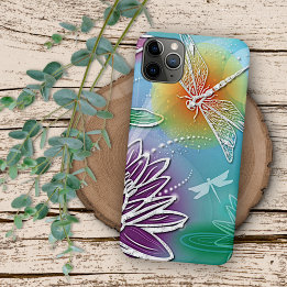 Pretty Dragonfly Colorful Modern Spring Floral Art iPhone 11 Pro Max Case