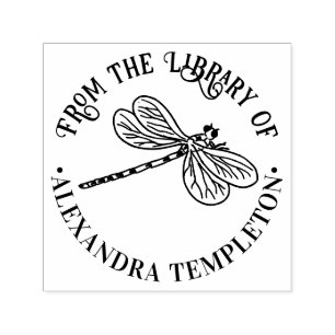 Pretty Dragonfly Silhouette #3 Library Book Name Self-inking Stamp