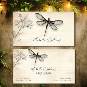 Pretty Dragonfly Sketch Vintage Journal Business Card