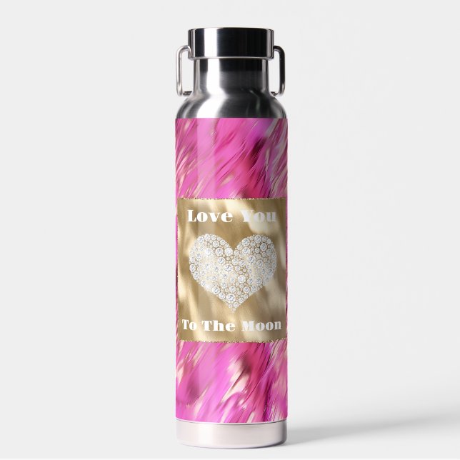 Pretty Dream Pink Love Gold Glitter Sparkle Water Bottle (Front)