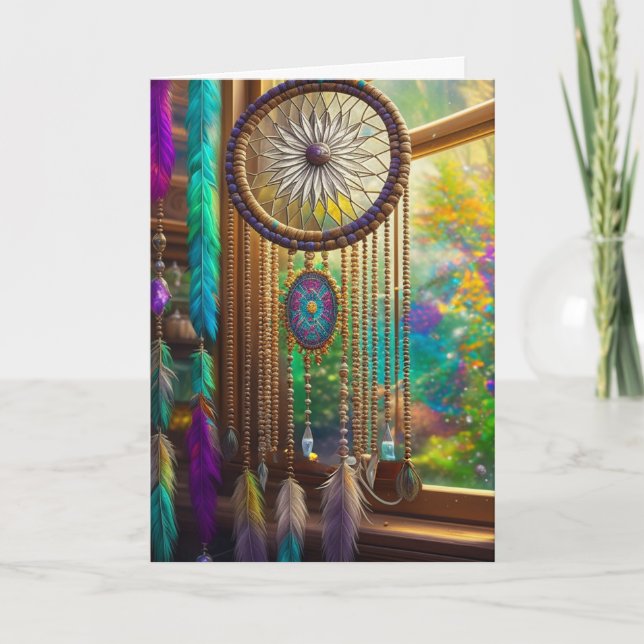 Pretty Dreamcatcher in Window | Peaceful Birthday Holiday Card (Front)