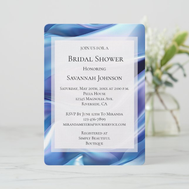 Pretty Dreamy Blue Purple Bridal Shower  Invitation (Standing Front)