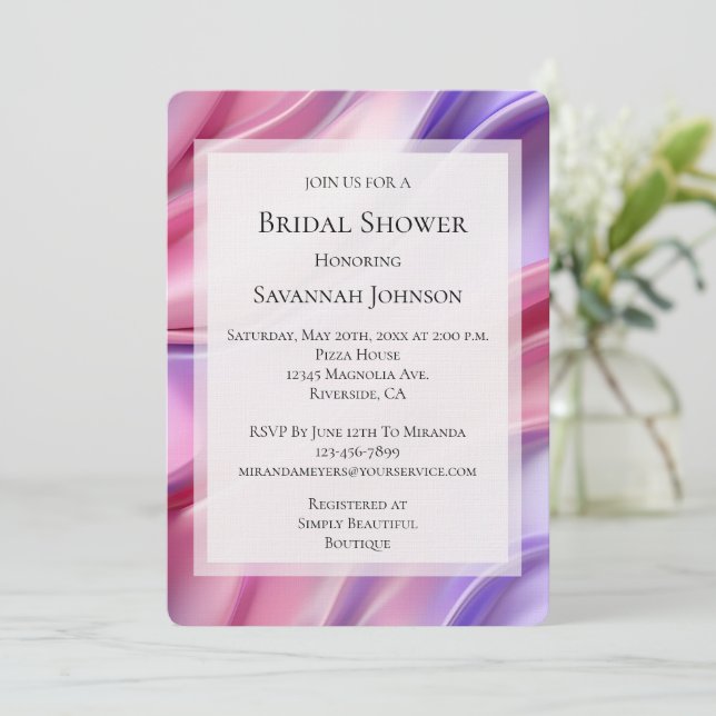 Pretty Dreamy Pink Purple Bridal Shower  Invitation (Standing Front)