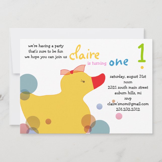 Pretty Ducky - Beach Birthday Party Invitation (Front)