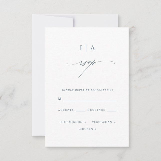 Pretty Dusty Blue Monogram Wedding Rsvp (Front)
