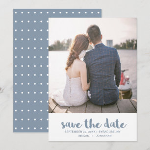 Pretty Dusty Blue Polka Dots Photo Wedding Save The Date